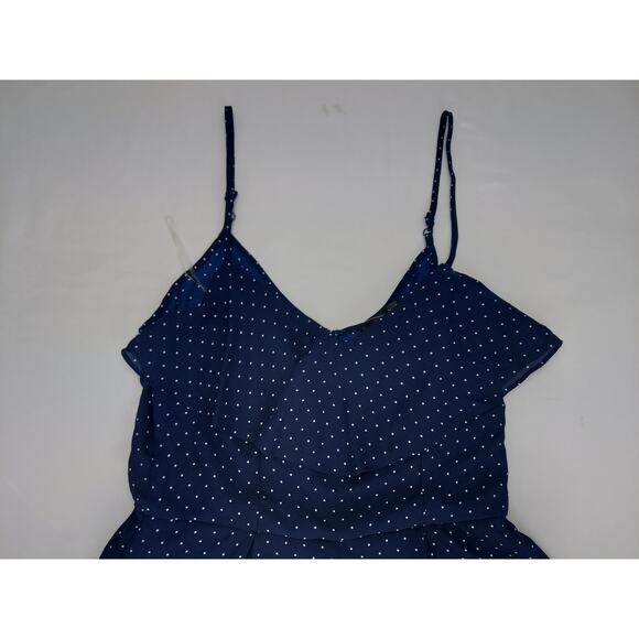 Francescas Trixxi Navy Blue Romper Flounce Cottagecore Polka Dot NEW L - Picture 2 of 12